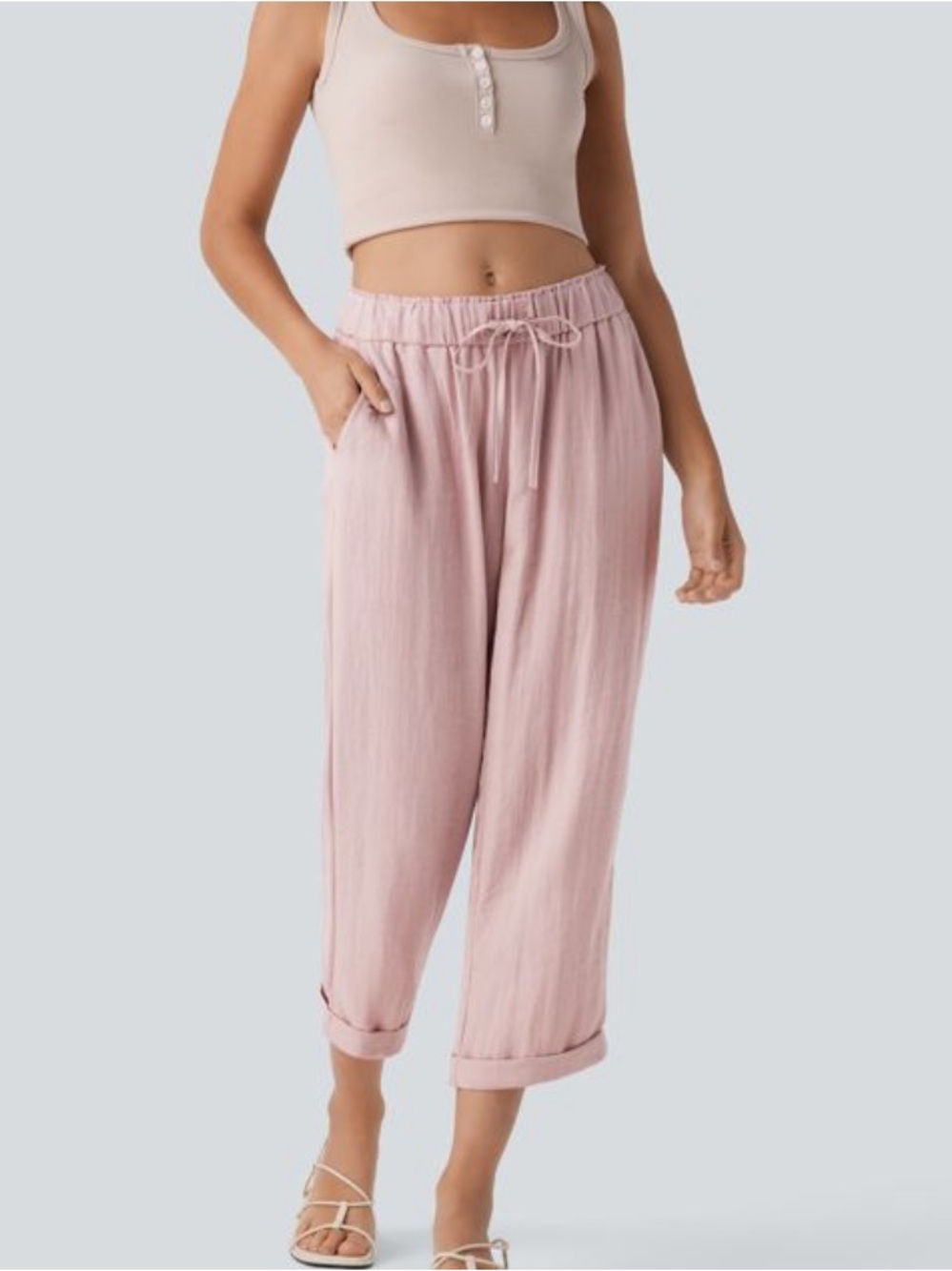 Halara Mid Rise Drawstring Casual Tapered Pants with Pockets Potpourri Pink